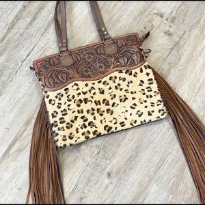 American Darling fringe leopard print purse